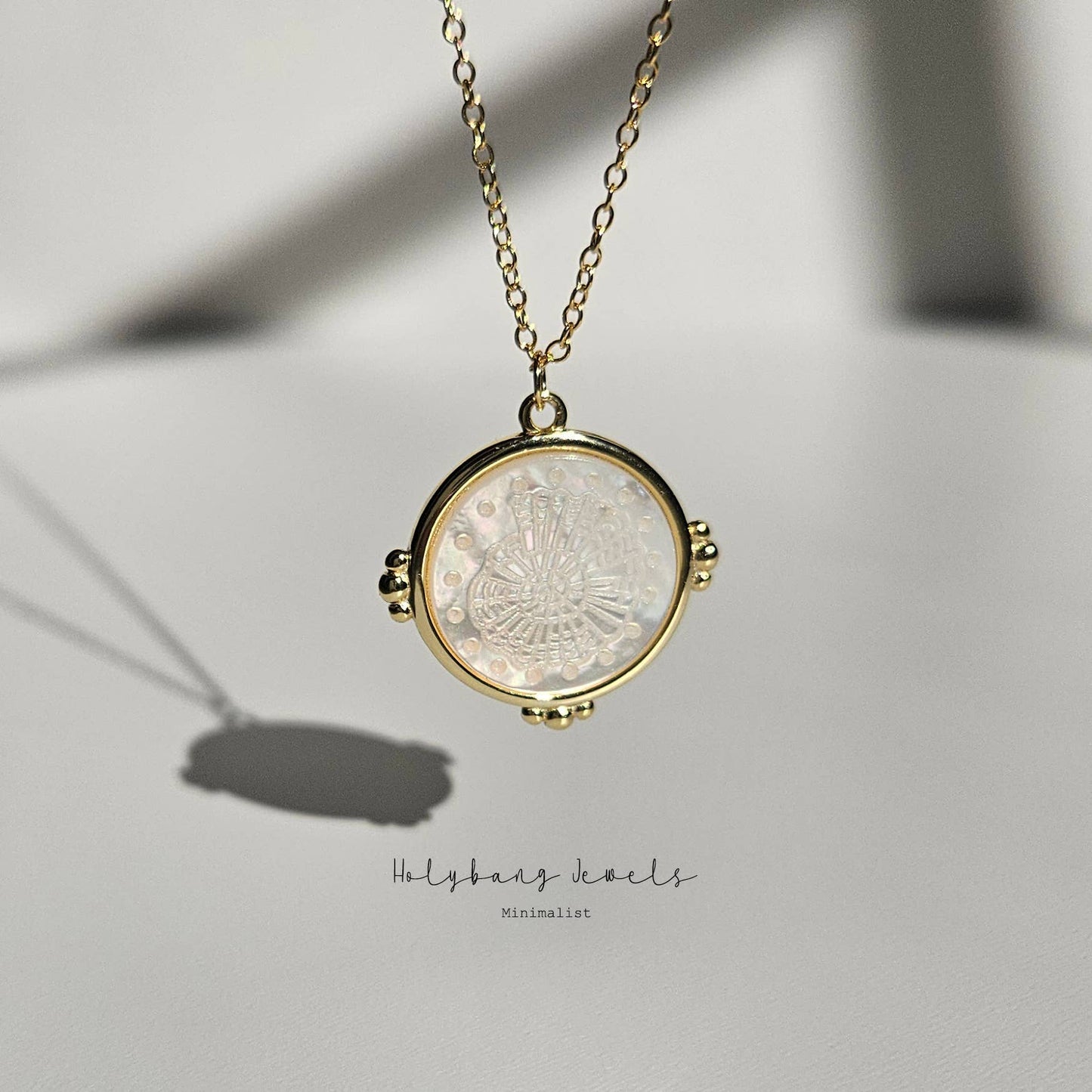 HolyBang Jewels Mother of Pearl Fossil Pendent - Gold
