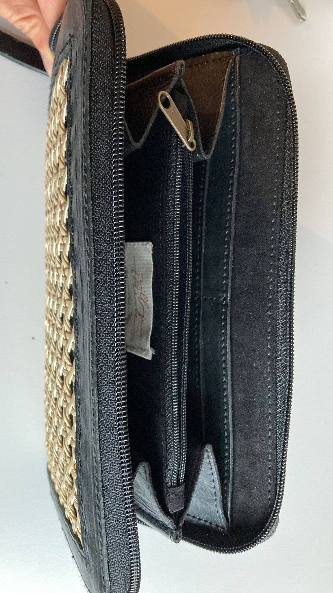 Village Thrive Raja Leather and Cane Wallet - Black