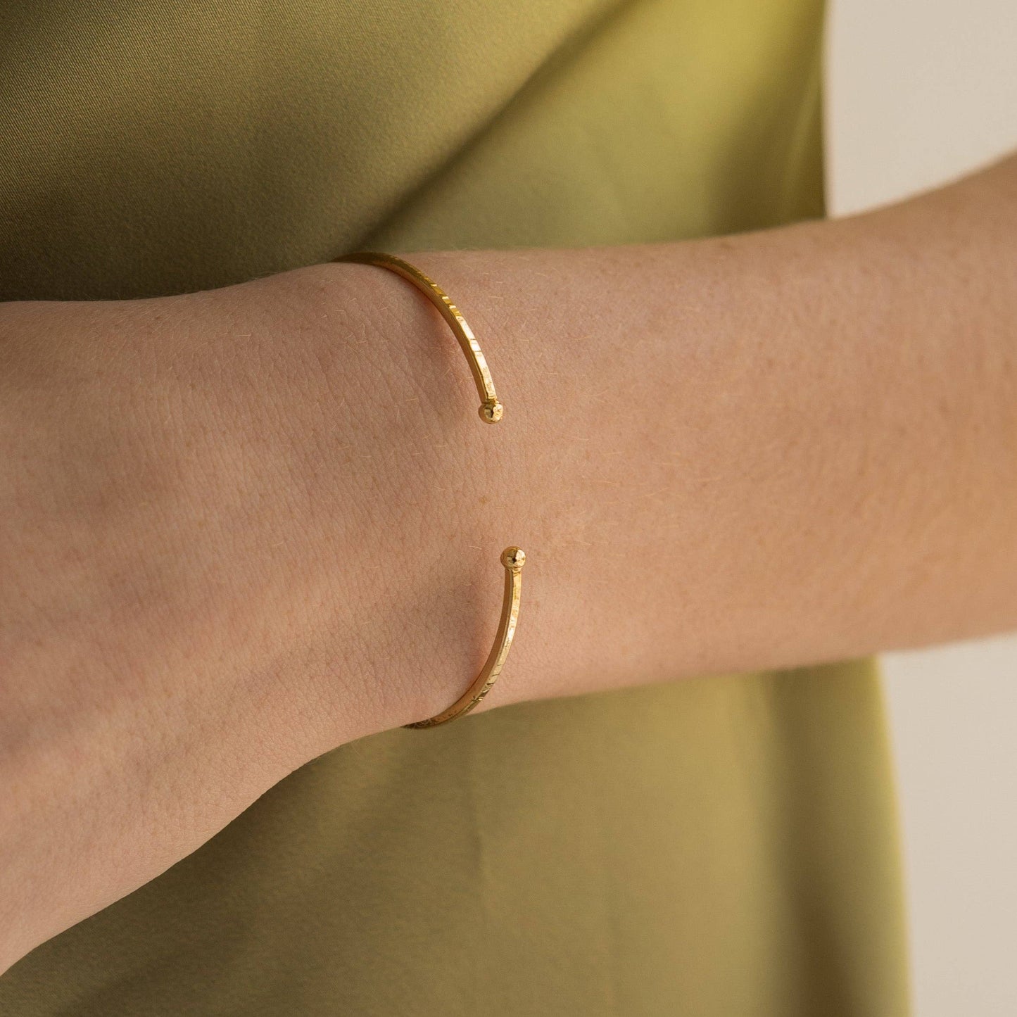 Brenda Grands Jewelry 24K Gold Adjustable Thin Hammered Bangle