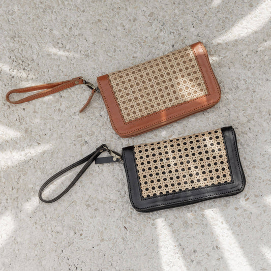 Village Thrive Raja Leather and Cane Wallet - Camel