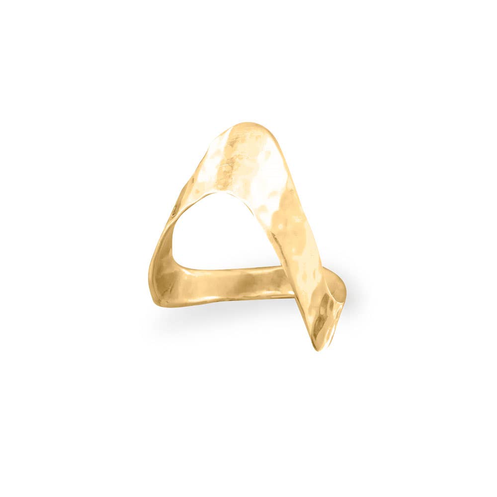 Silver Stars Hammered "V" Chevron Ring