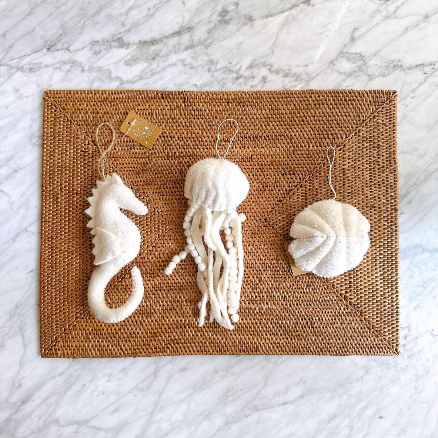 Ganapati White Felt Sea Life Ornament - Scallop