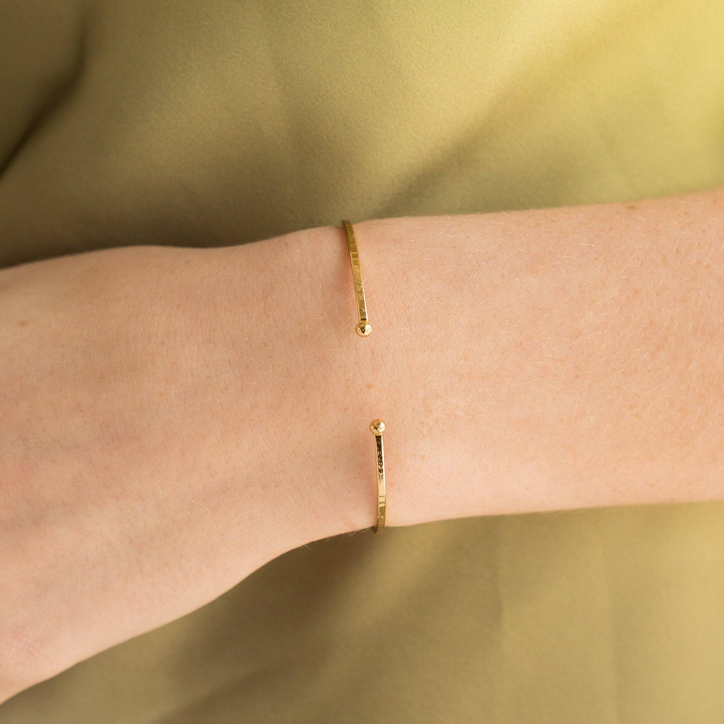 Brenda Grands Jewelry 24K Gold Adjustable Thin Hammered Bangle