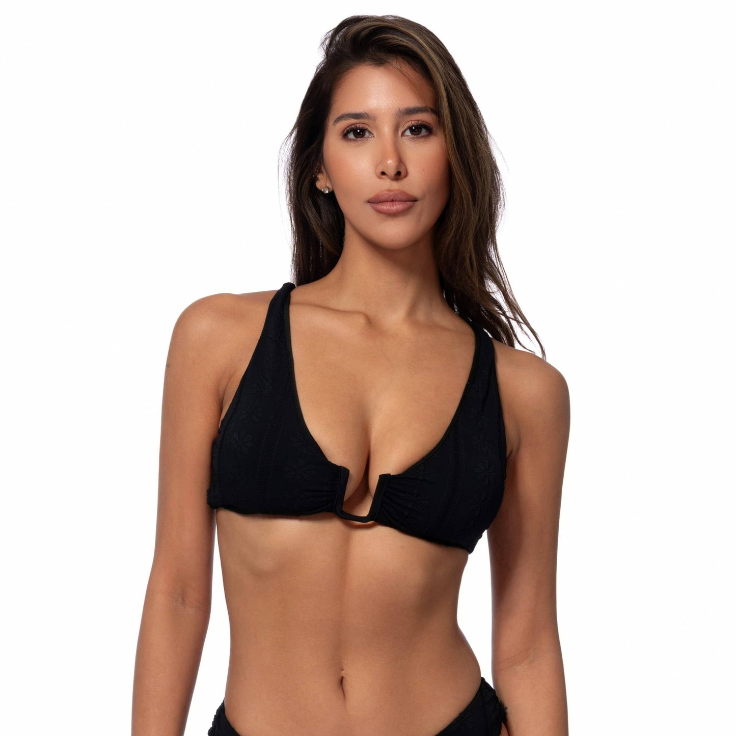 Pick Pink Textured U-Ring Bikini Top - Black