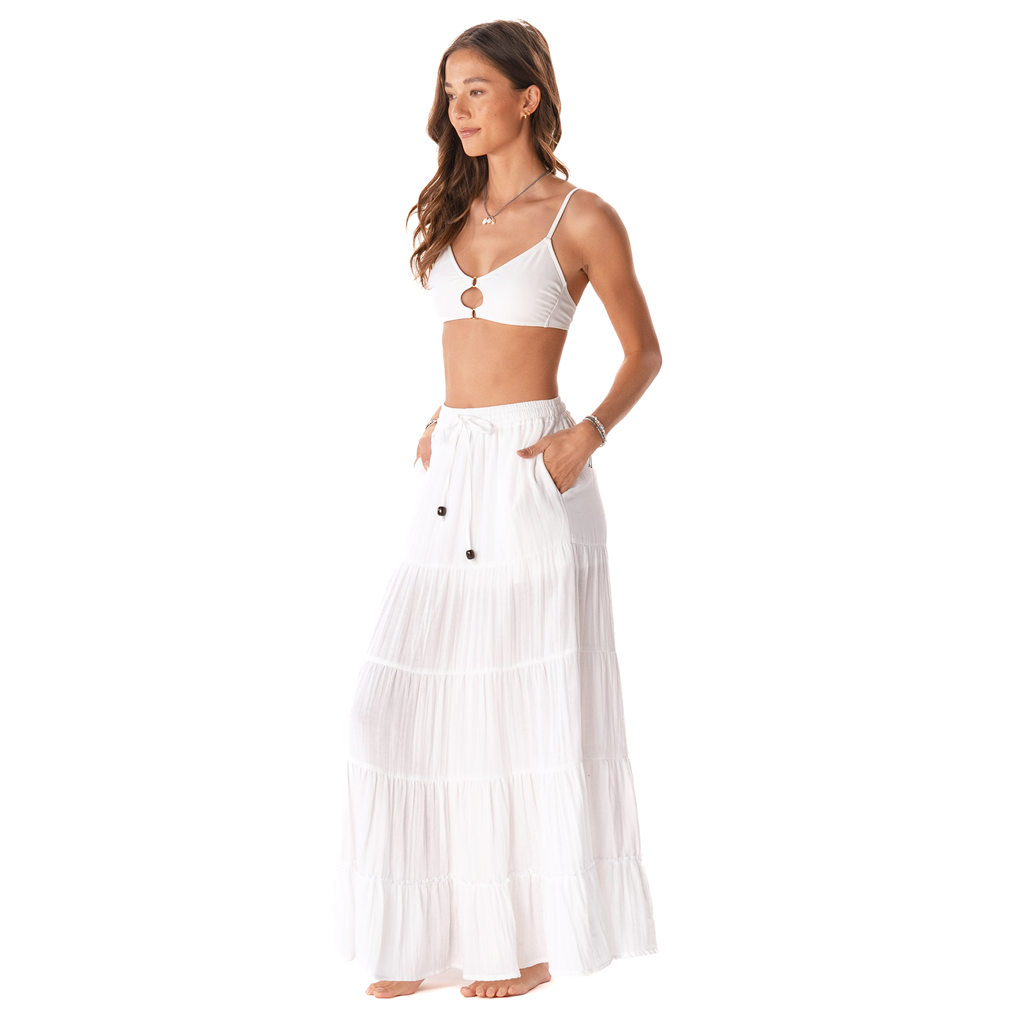 Lotus and Luna Shipwrecked Maxi Skirt with Bead - White