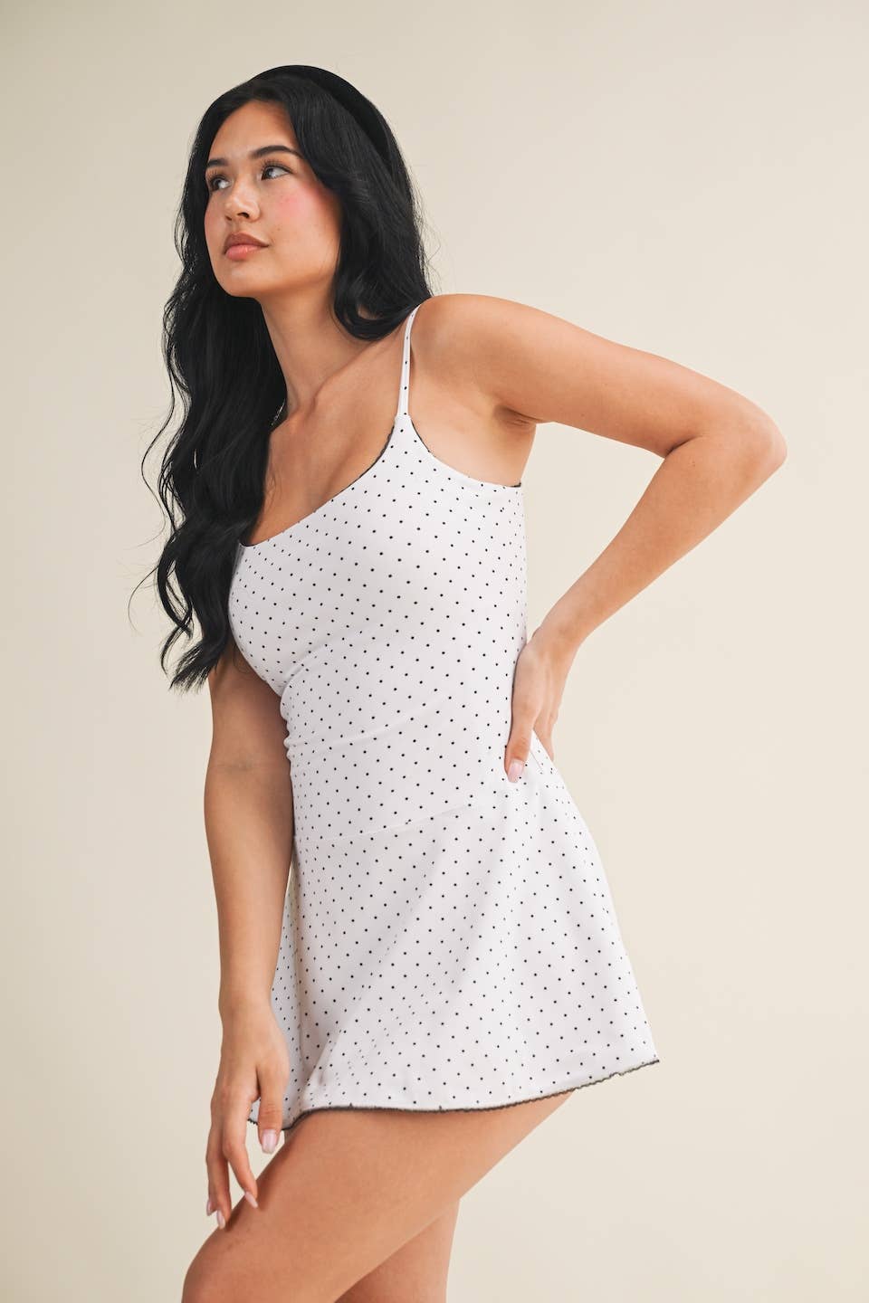 KIMBERLY C - Polka Dot Print Lace Trim Ruffle Mini Dress