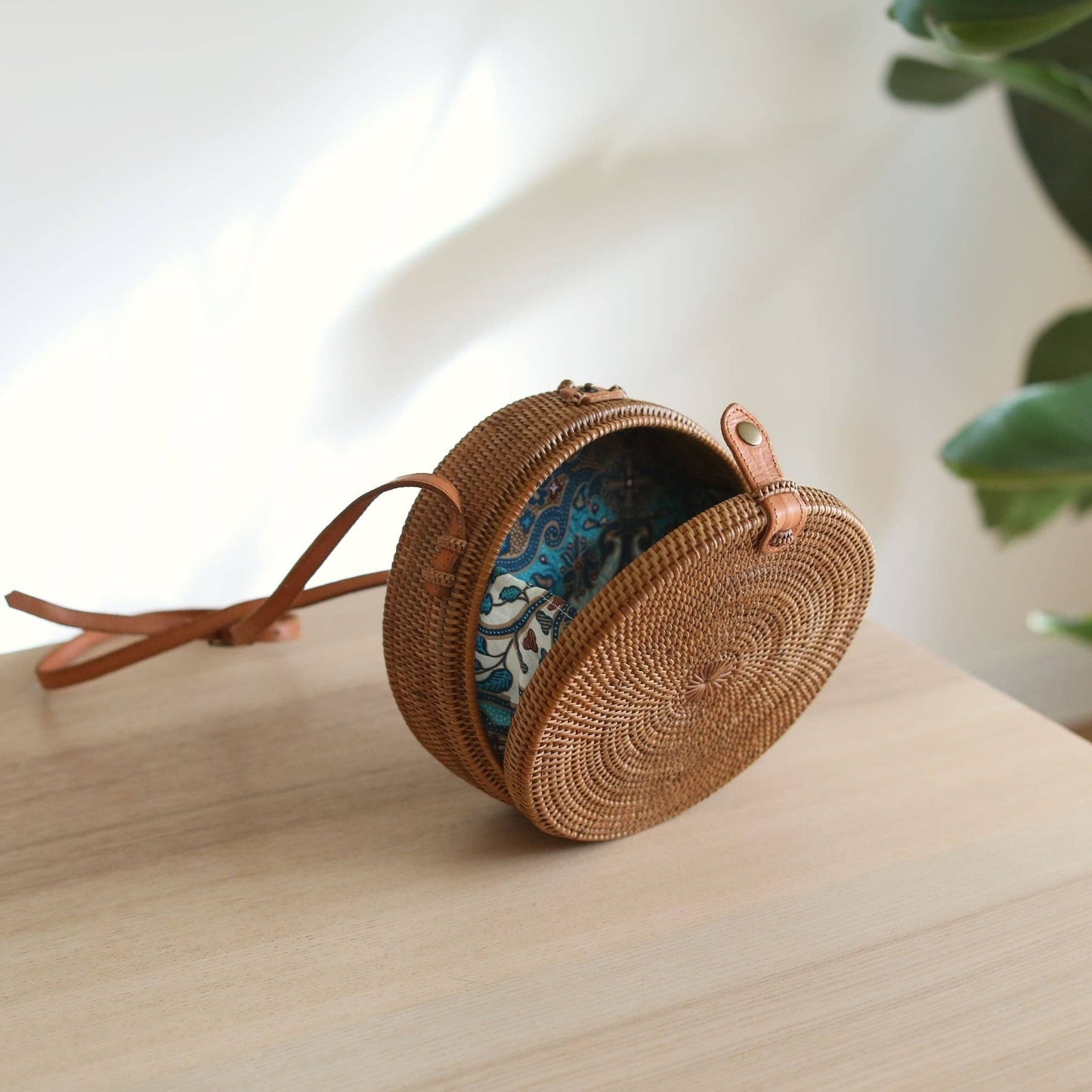 Ganapati Bali Round Rattan Crossbody Bag