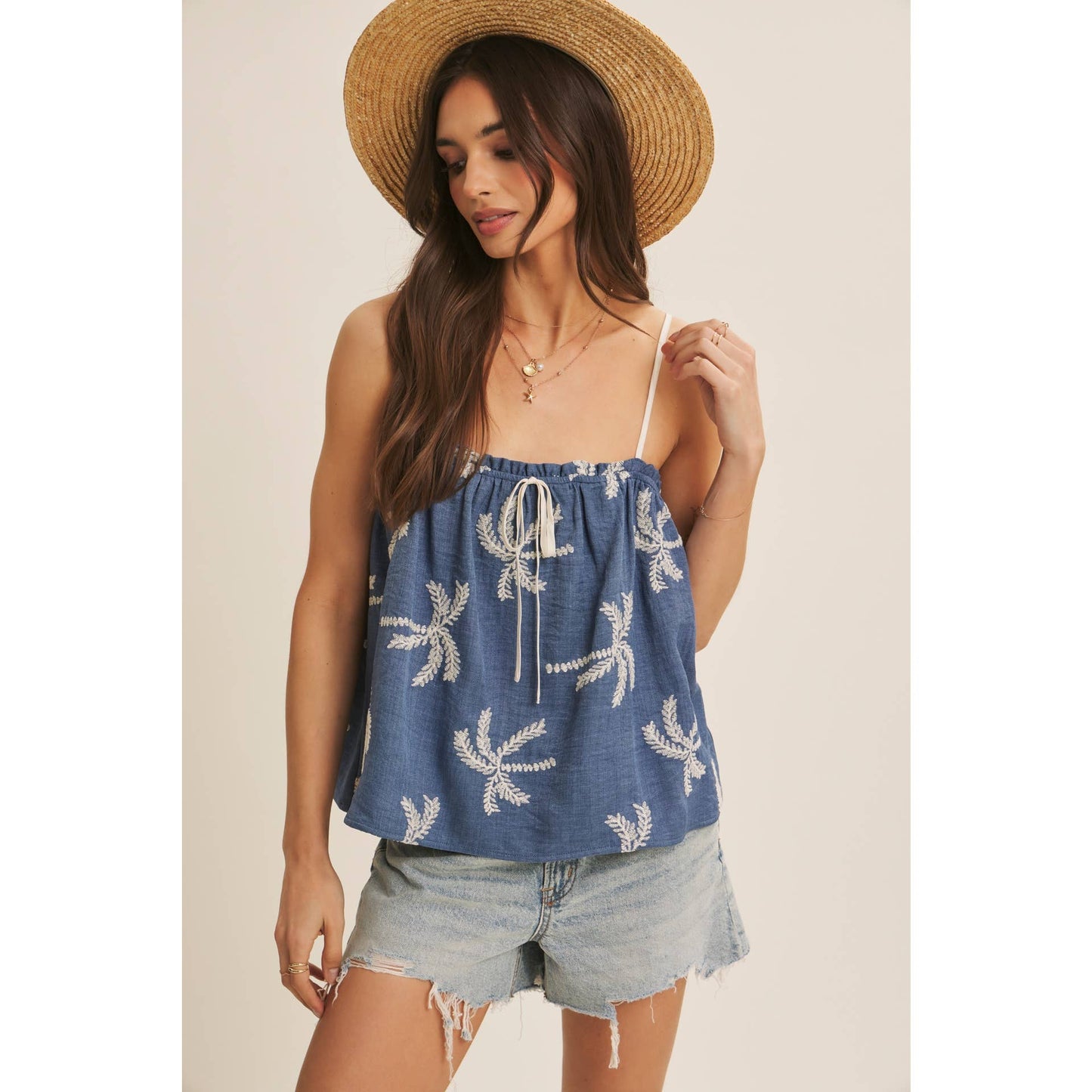 In February Feel Fresh Palm Embroidered Cami
