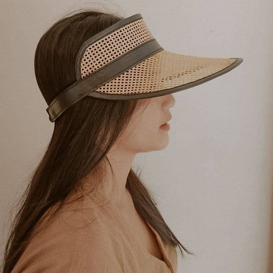 Village Thrive Sumi Leather and Rattan Sun Visor - Black