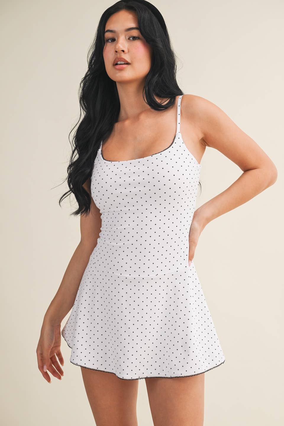 KIMBERLY C - Polka Dot Print Lace Trim Ruffle Mini Dress