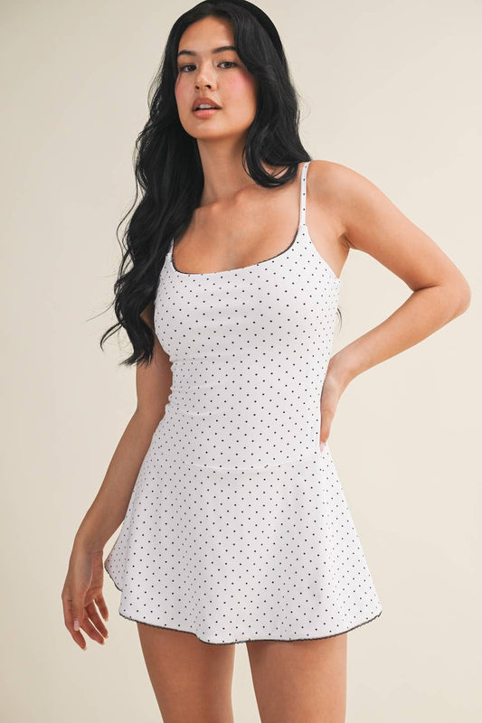KIMBERLY C - Polka Dot Print Lace Trim Ruffle Mini Dress