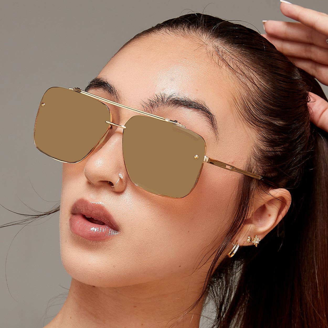 Topfoxx Bella Tangle Free Aviator Sunglasses - Mirrored Bronze