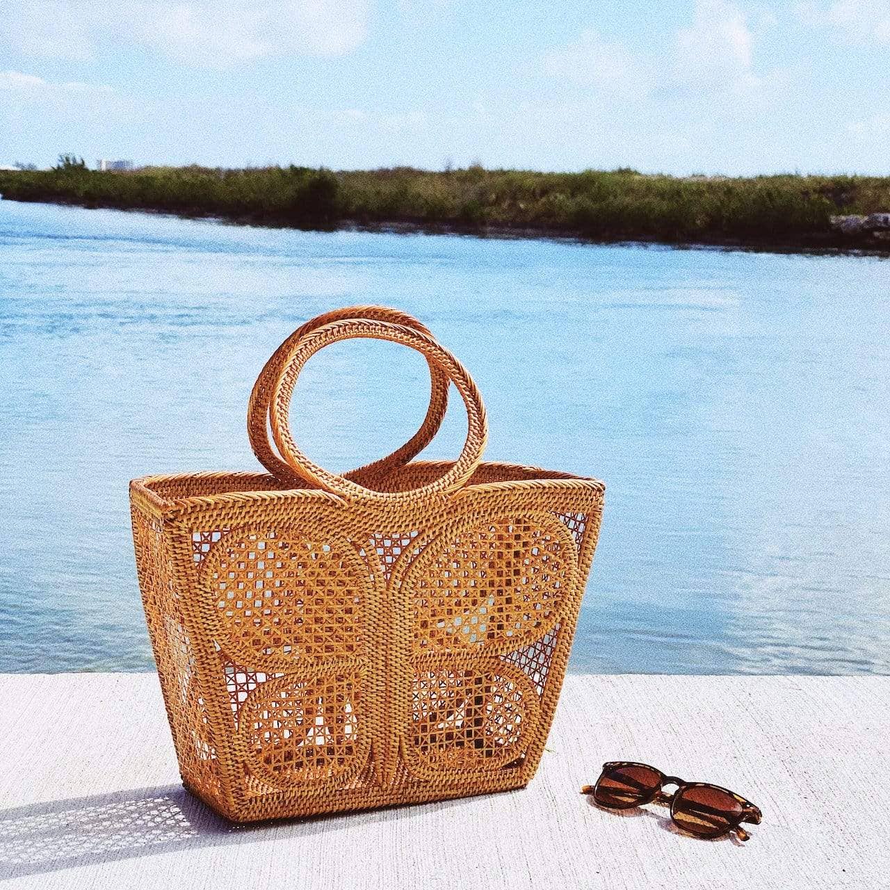 Ganapati Bali Rattan Handbag - Butterfly