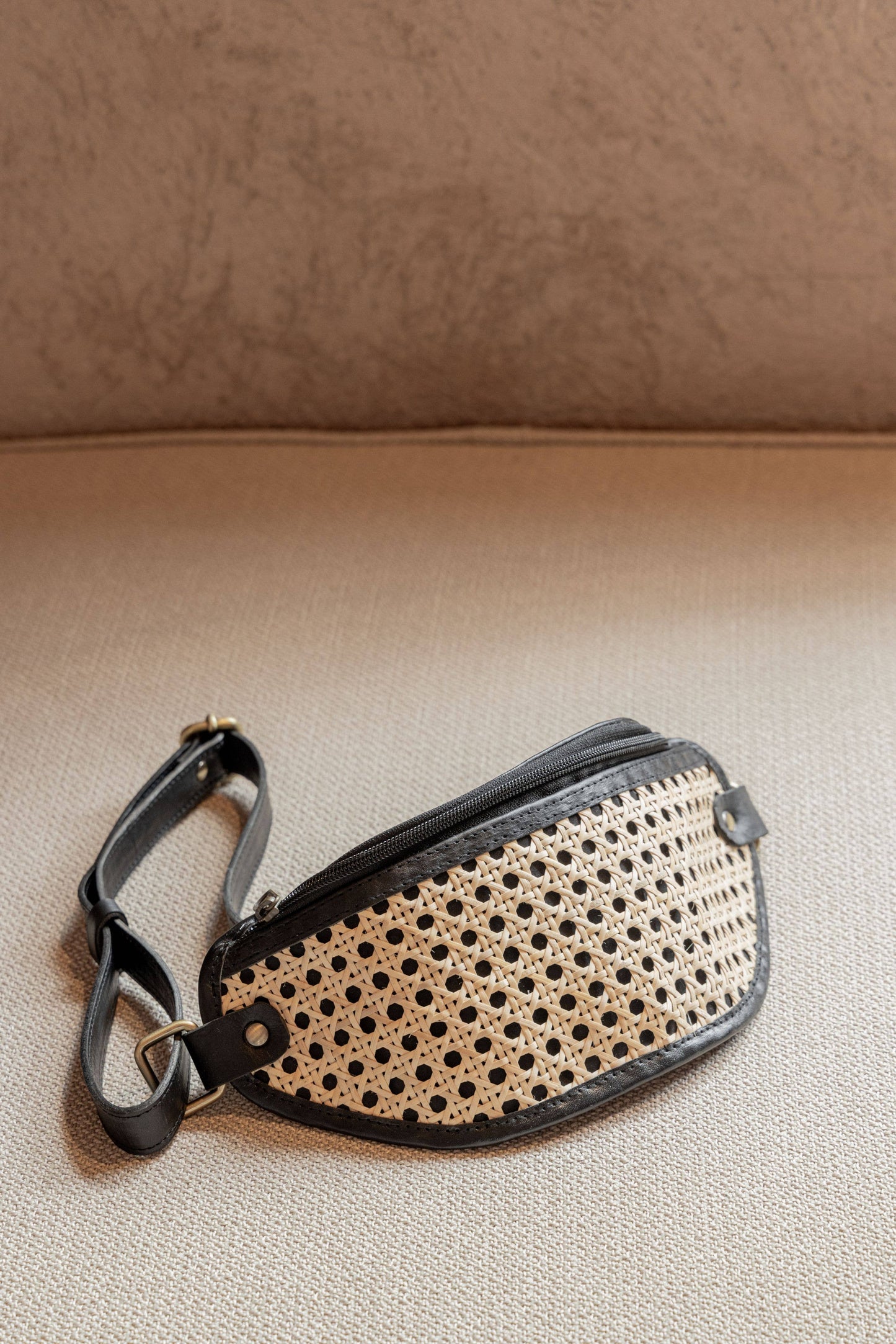 Village Thrive Raja Leather and Cane Sling Bag - Camel