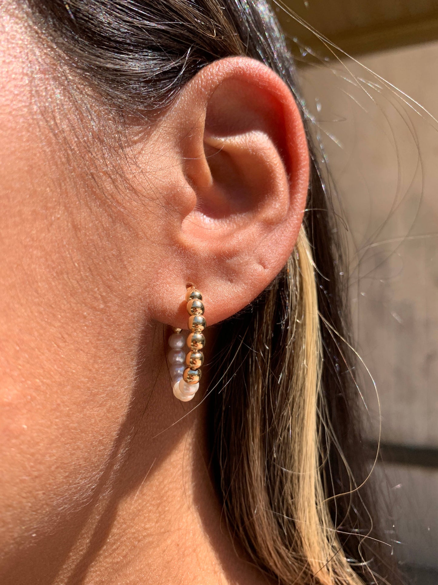 Mali Beads Minimal Gold Filled Hoops with Beads and Pearls – Dainty Everyday Earrings