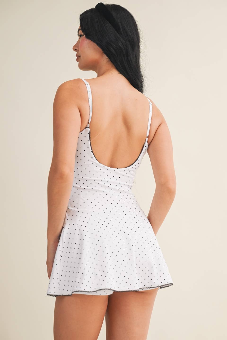 KIMBERLY C - Polka Dot Print Lace Trim Ruffle Mini Dress