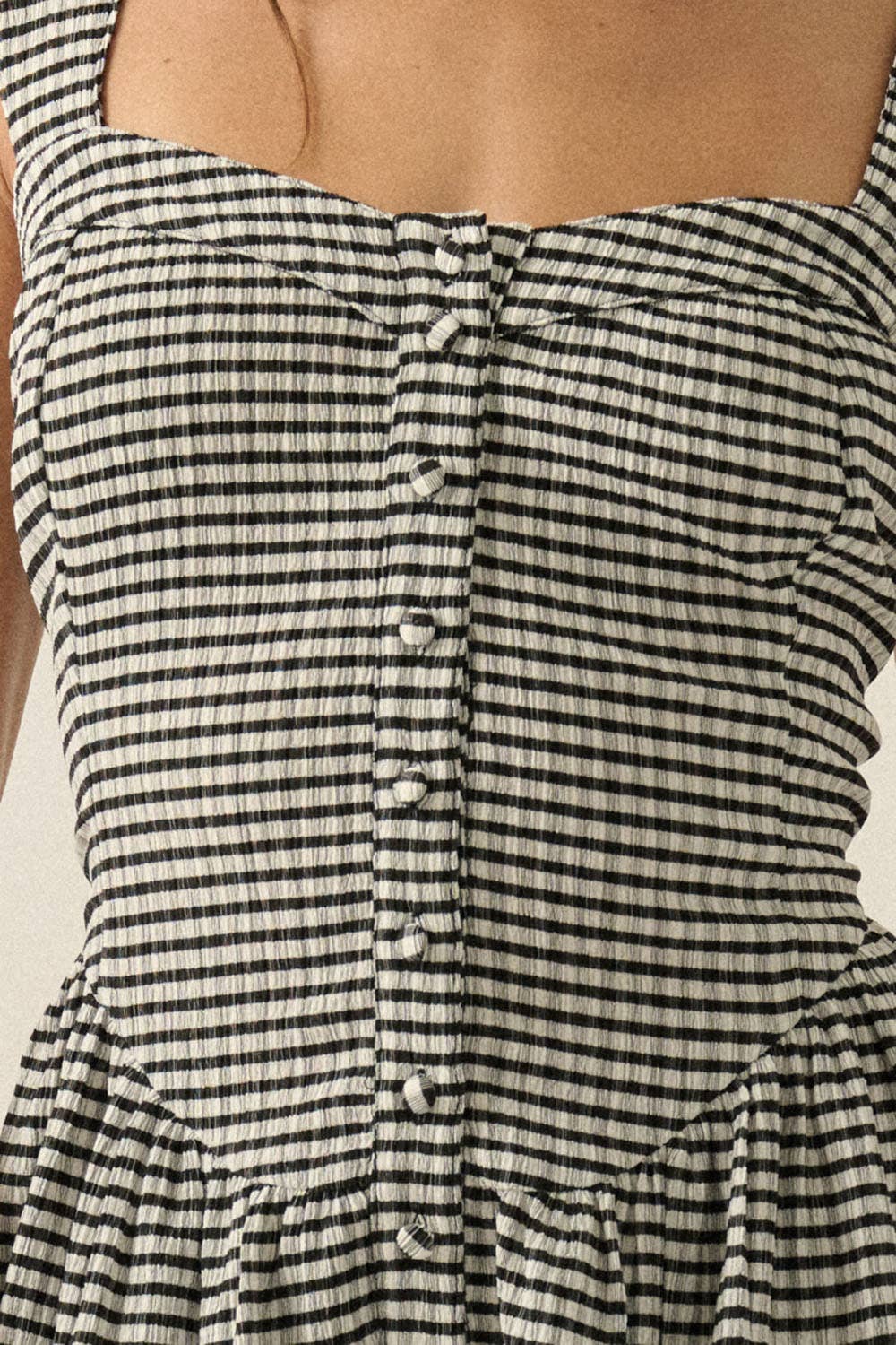 Promesa Gingham Sleeveless Fit-and-Flare Tiered Ruffle Romper