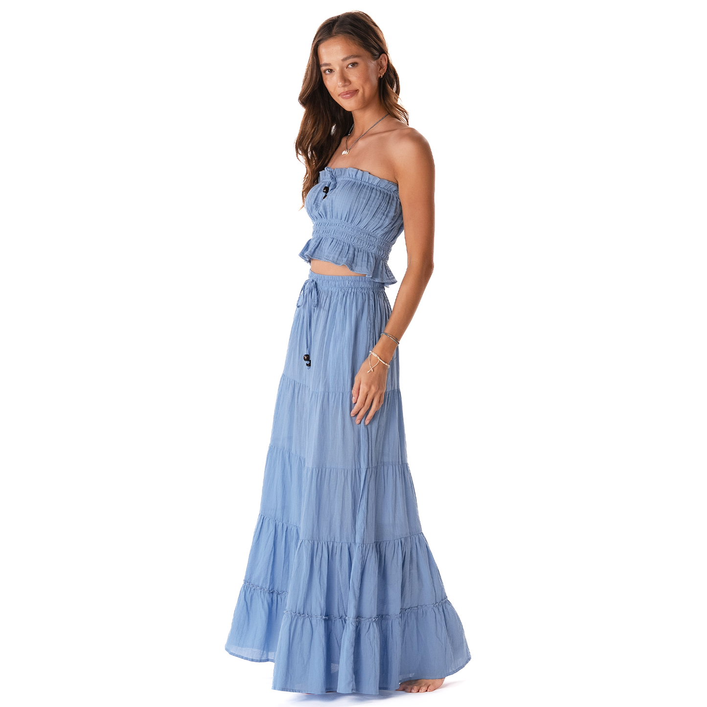 Lotus and Luna Shipwrecked Maxi Skirt with Bead - Denim Blue