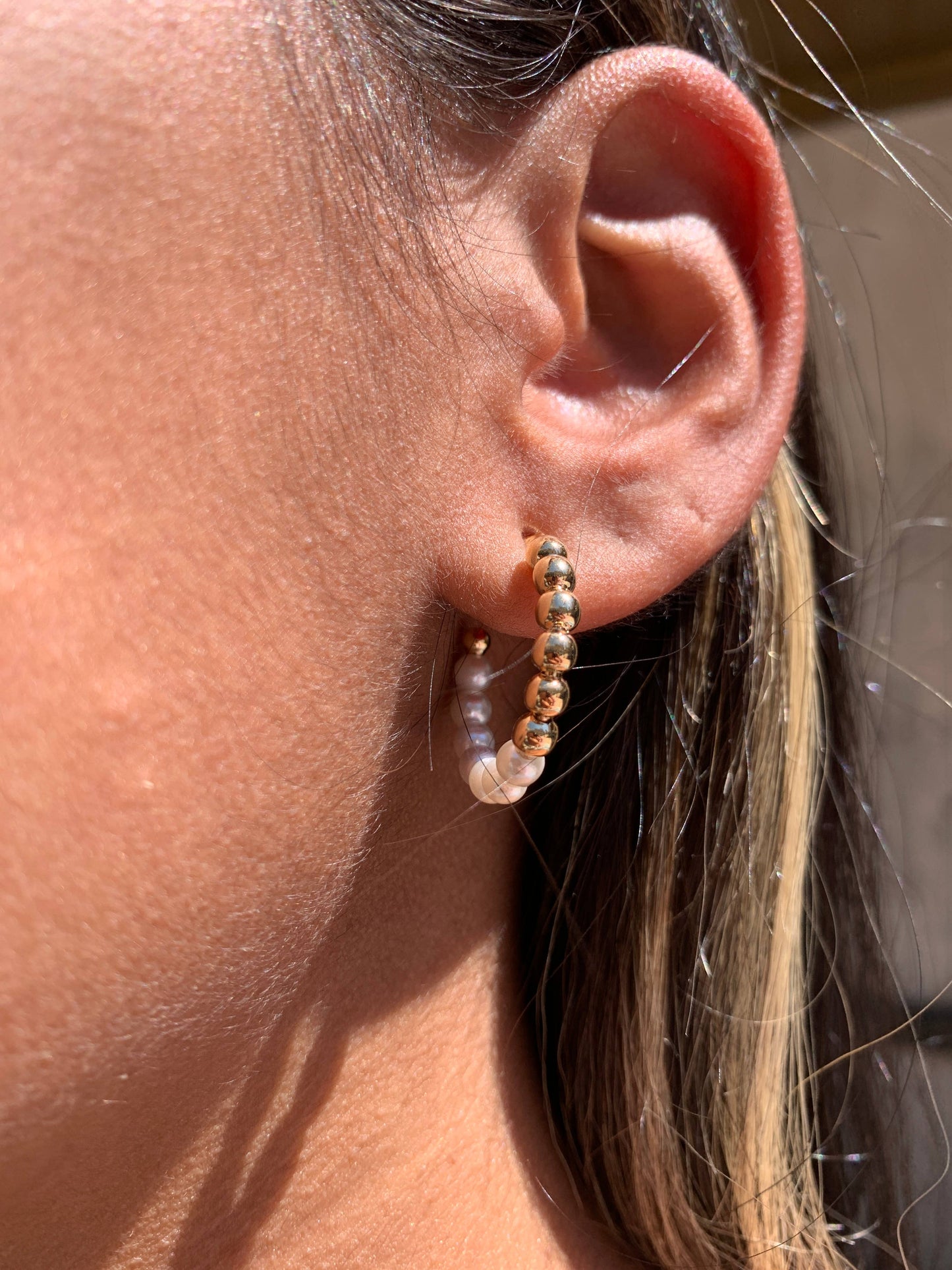 Mali Beads Minimal Gold Filled Hoops with Beads and Pearls – Dainty Everyday Earrings