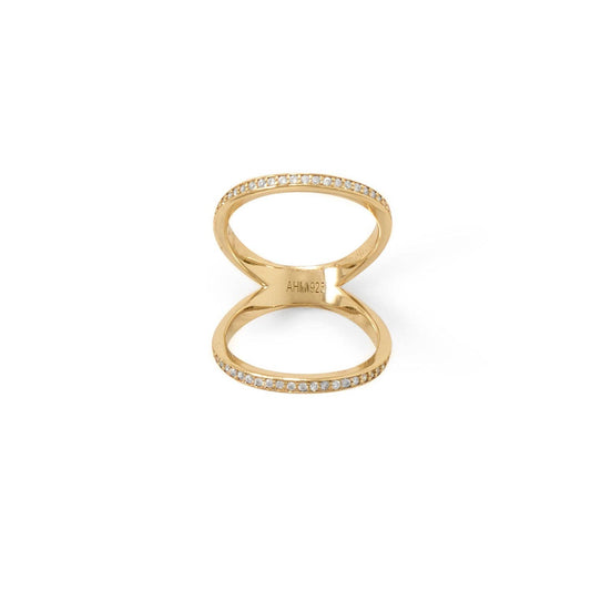 Silver Stars CZ Double Band Knuckle Ring