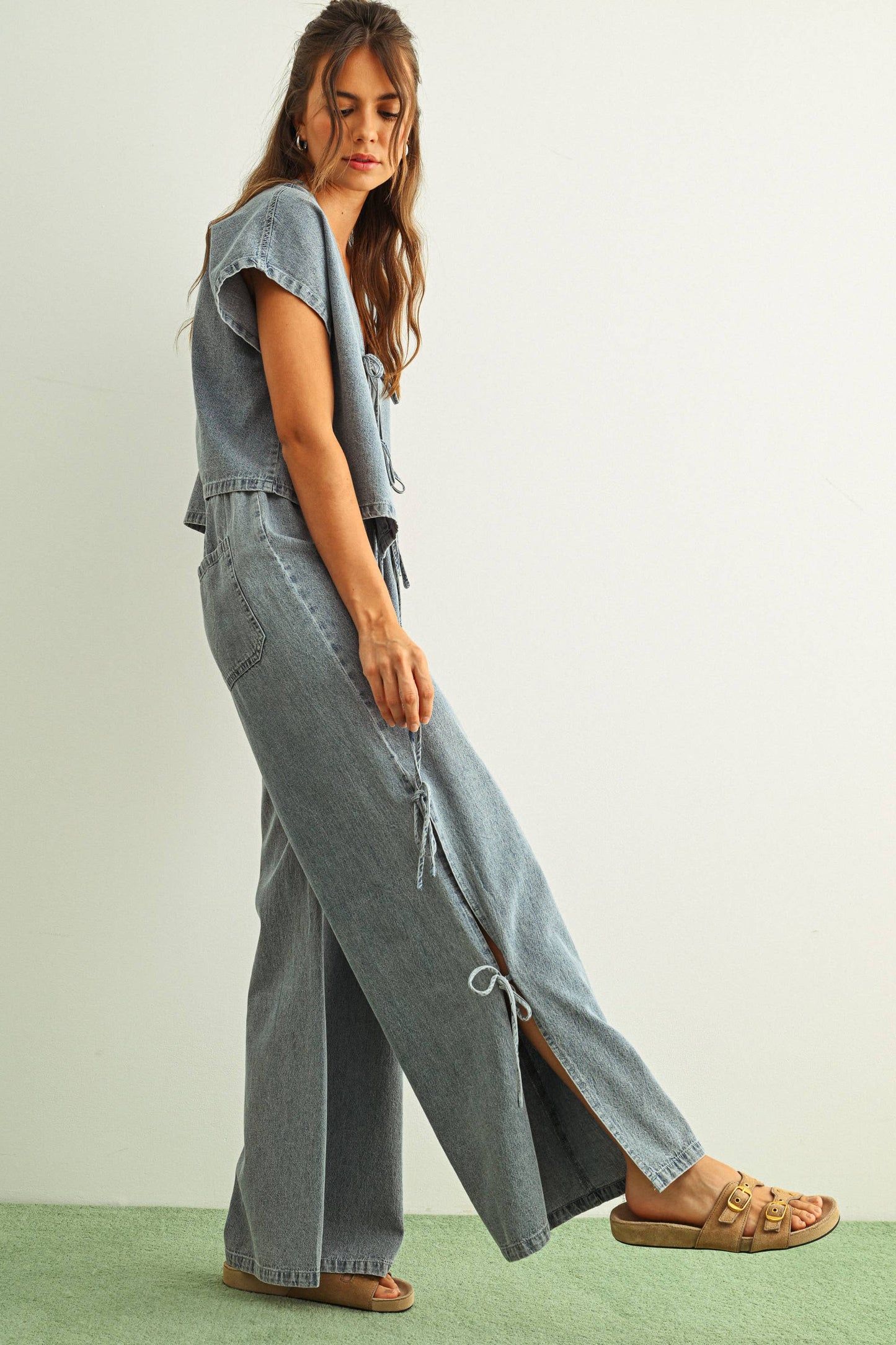 MIOU MUSE DENIM TIED SIDE PANTS