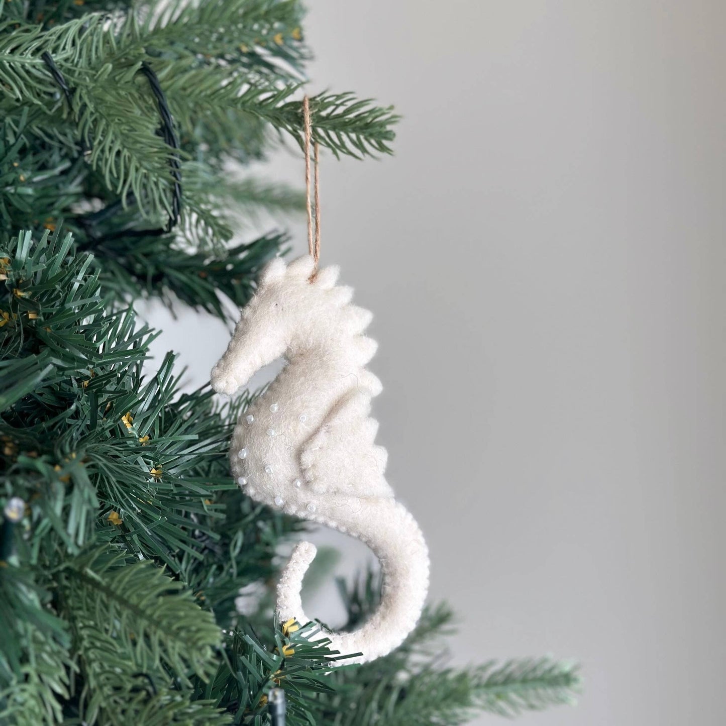 Ganapati White Felt Sea Life Ornament - Seahorse