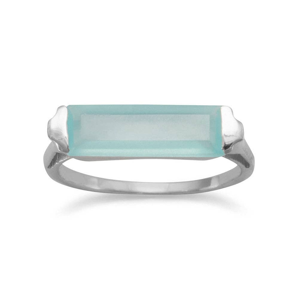 Silver Stars Green Chalcedony Bar Ring