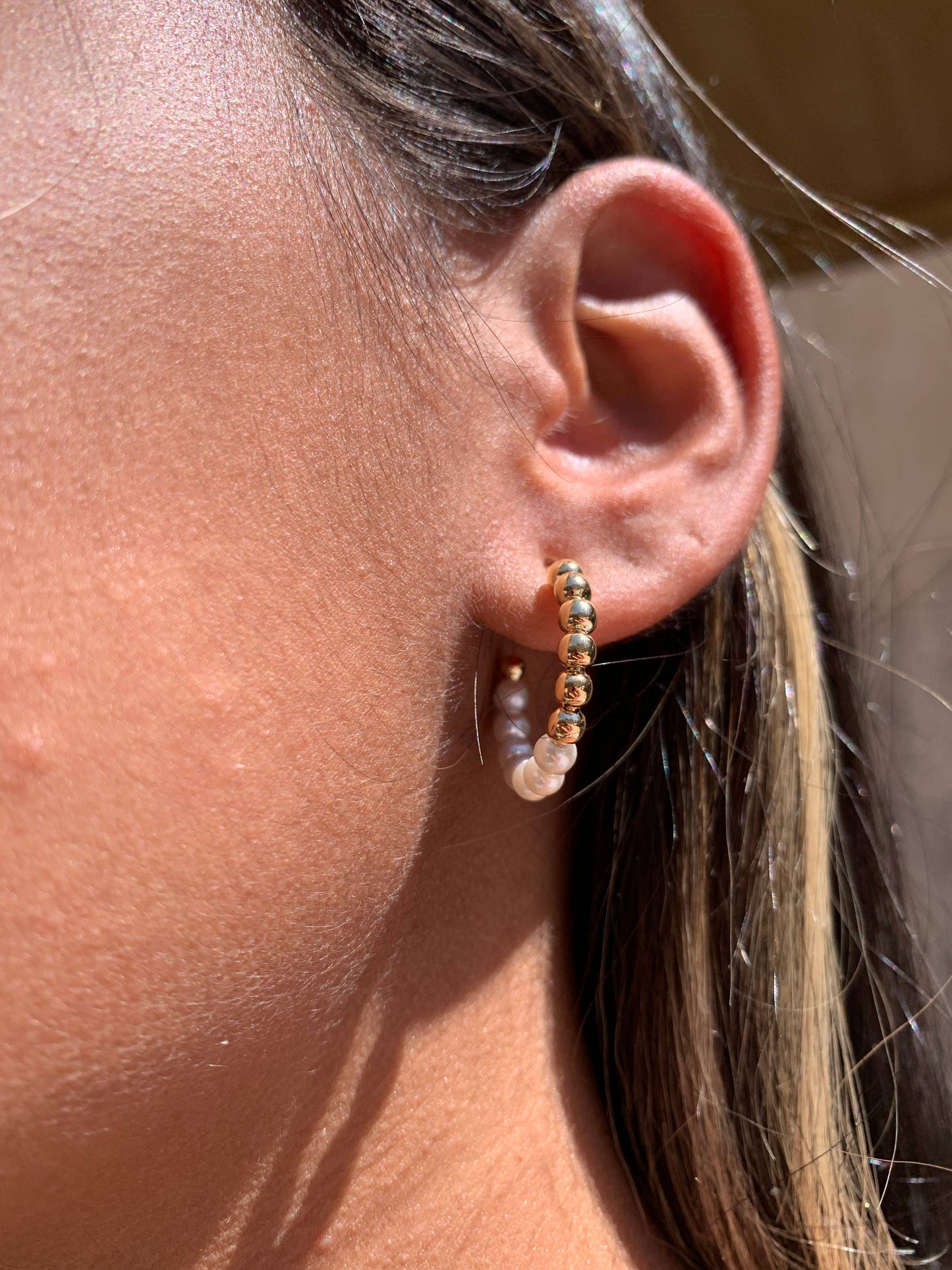 Mali Beads Minimal Gold Filled Hoops with Beads and Pearls – Dainty Everyday Earrings