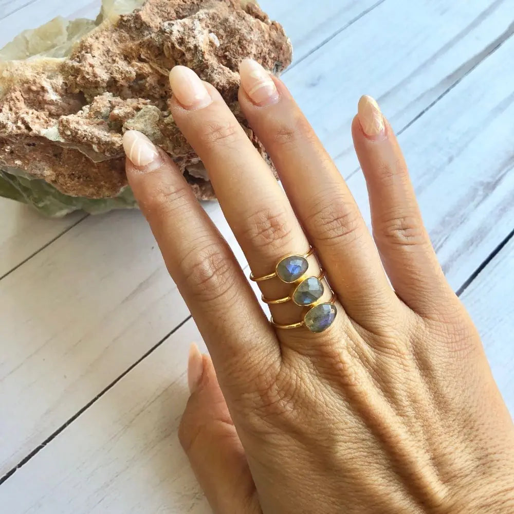 Baizaaar Gold Plated Labradorite Bar Ring