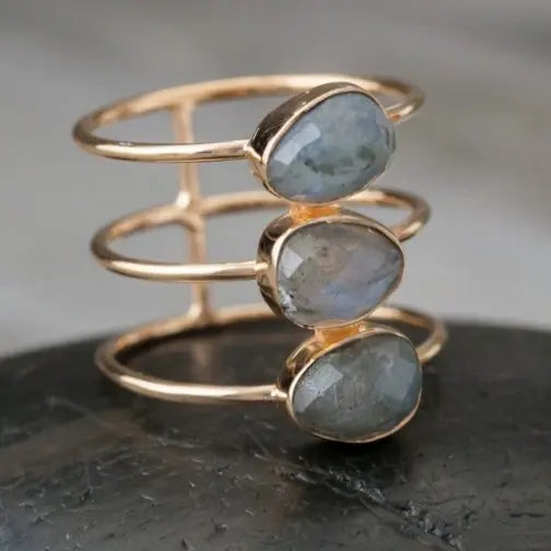 Baizaaar Gold Plated Labradorite Bar Ring
