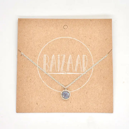 Baizaar Silver Cut Moonstone or Labradorite Necklace