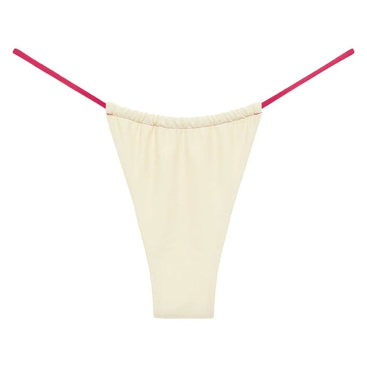 Montce Cream Raspberry Binded Brasil String Bikini Bottom
