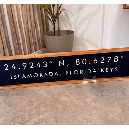 Rustic Marlin Islamorada Coordinates Framed Barnwood Sign