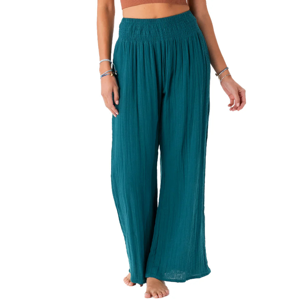 Lotus and Luna Wide Leg Cotton Pants - Verdigris