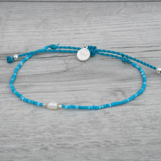 Pineapple Island Matira Freshwater Pearl Beaded Anklet - Blue