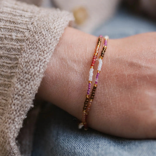 Pineapple Island Berkilau Warm Tone Beaded Bracelet, Dainty Stacking Bracelet