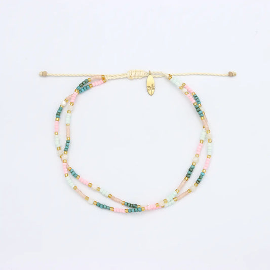 Pineapple Island Golden Hour Colorful Beaded Anklet - Pink & Aqua