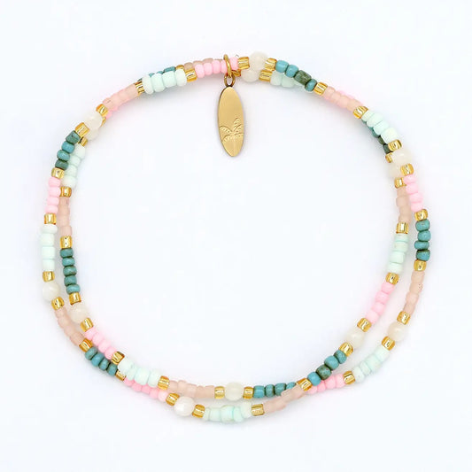 Pineapple Island Kemboja Pastel Beaded Bracelet, Stretchy Pink Bracelet