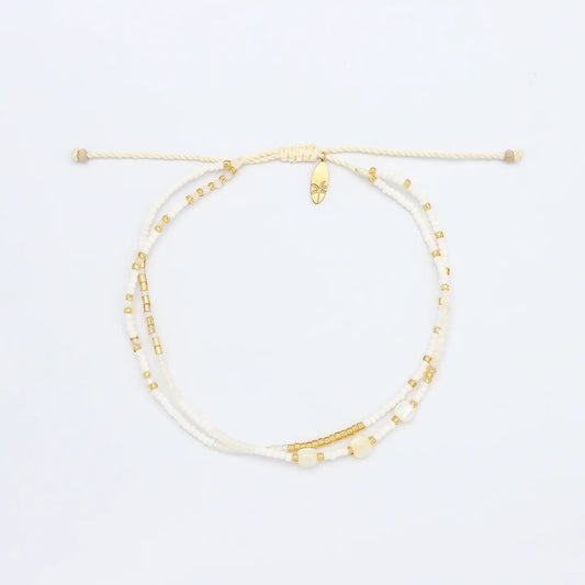 Purple Island Golden Hour Colorful Beaded Anklet - White & Gold