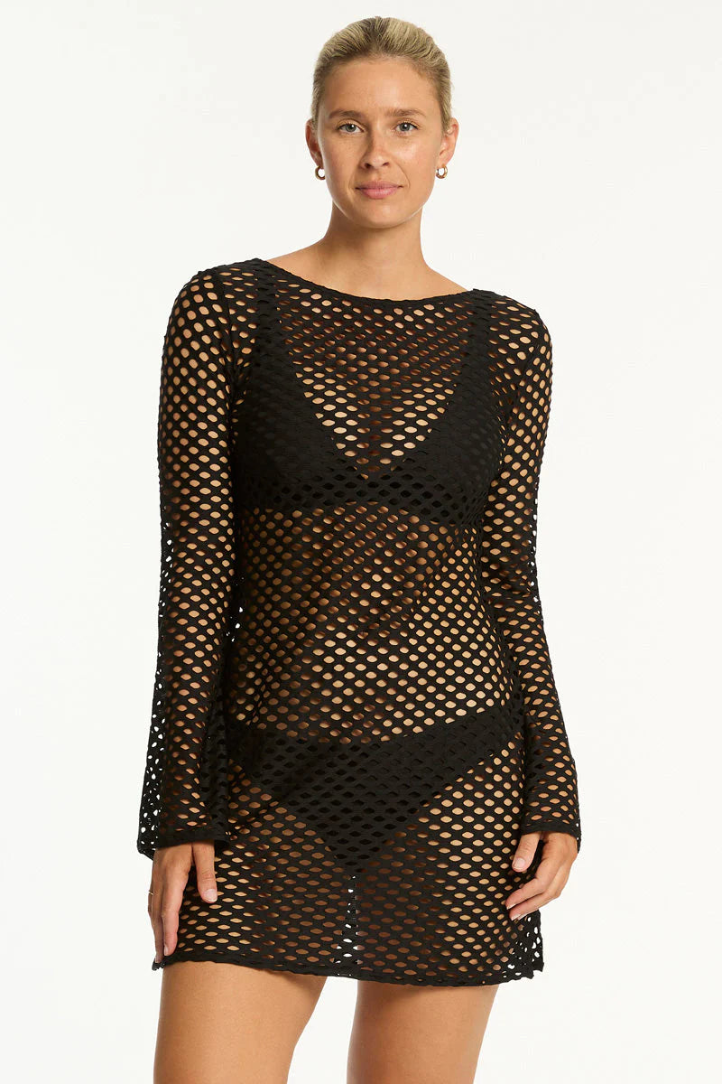 Sea Level Castaway Mesh Cover Up - Black