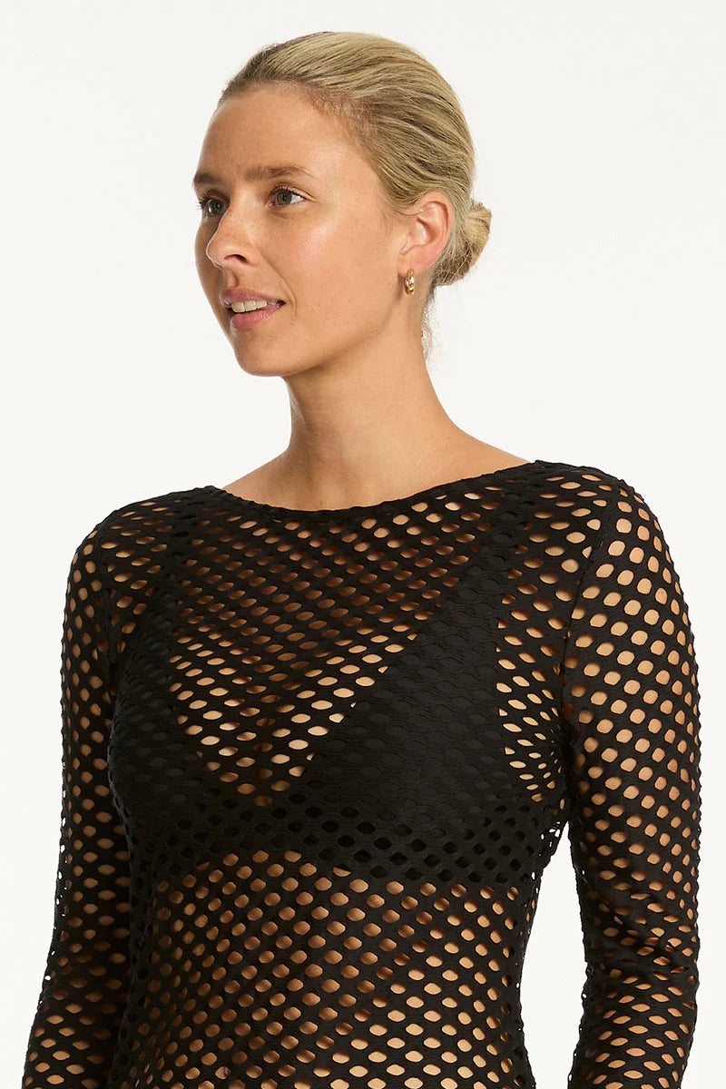 Sea Level Castaway Mesh Cover Up - Black