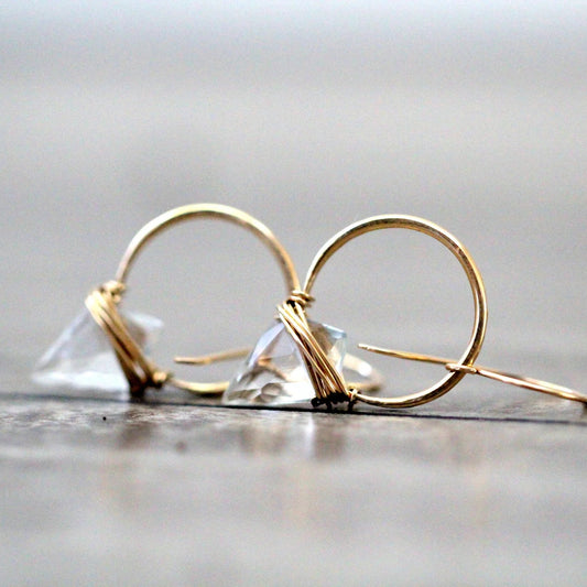 Saressa Designs Gold Albatross Earrings - Crystal Quartz