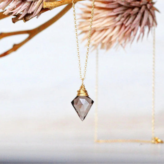 Saressa Designs Gold Arrow Necklace - Smoky Quartz