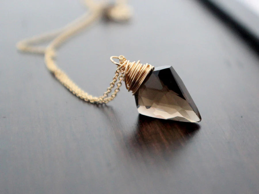 Saressa Designs Gold Arrow Necklace - Smoky Quartz