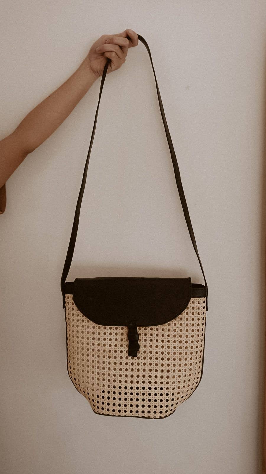 Village Thrive Rumi Leather and Cane Bucket Bag - Black