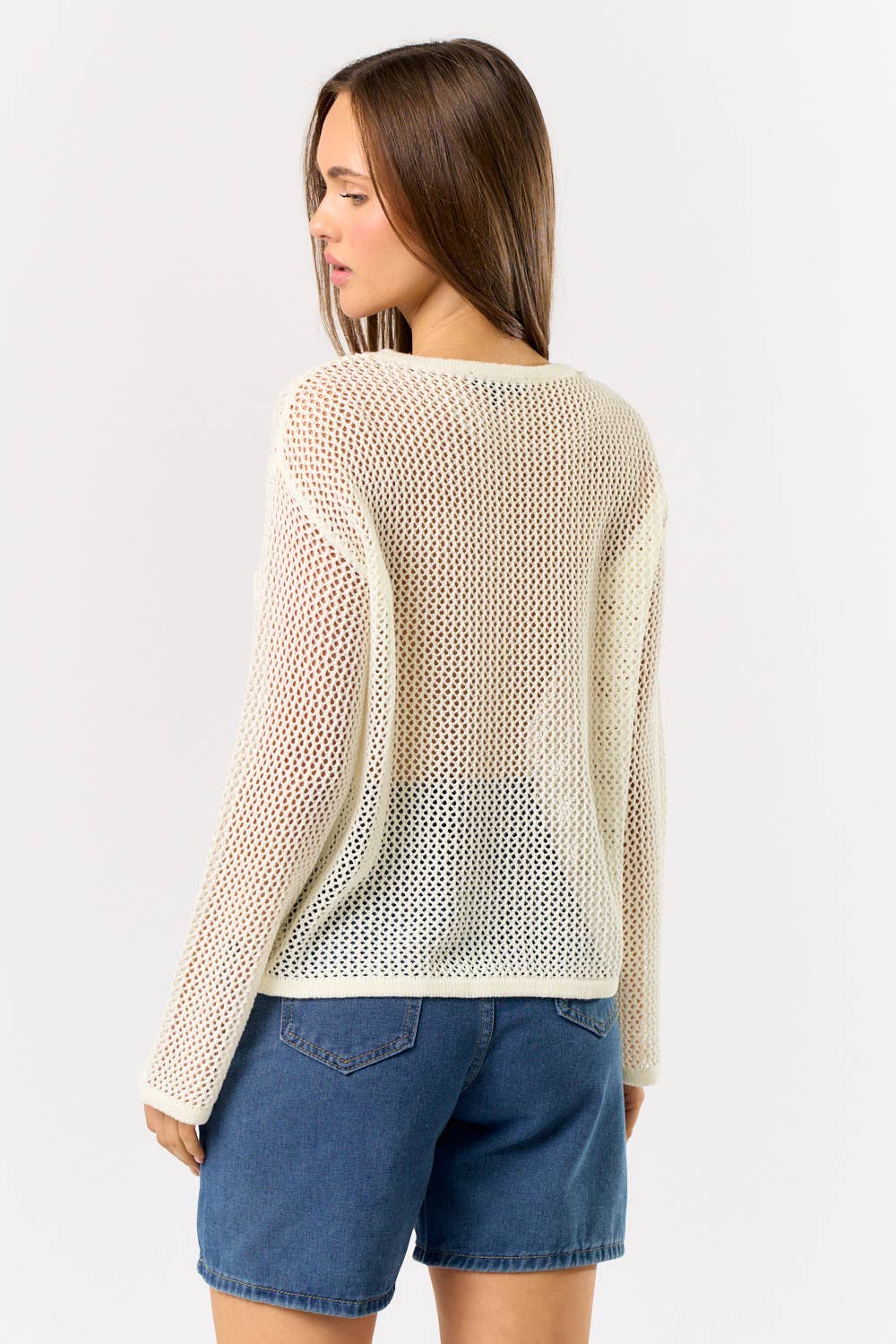 Blue Blush Starfish Crochet Long Sleeve Sheer Top