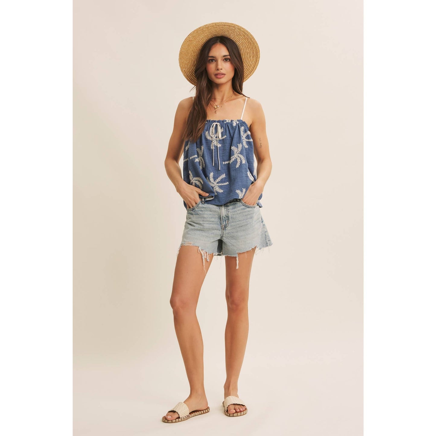 In February Feel Fresh Palm Embroidered Cami