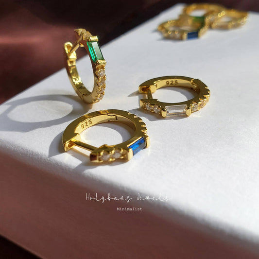 HolyBang Jewels Gemstone Baguette Hoops