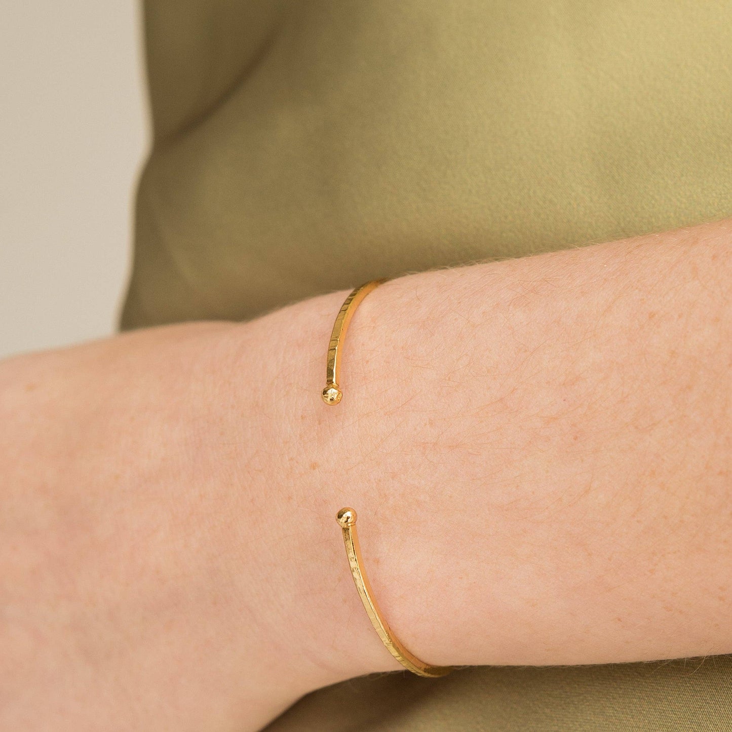 Brenda Grands Jewelry 24K Gold Adjustable Thin Hammered Bangle