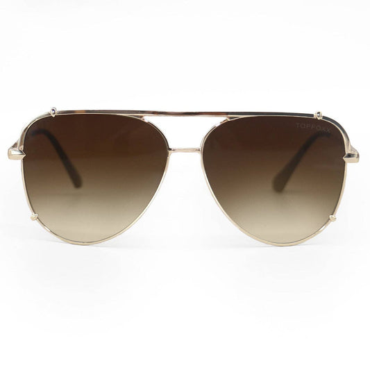 Topfoxx Cristina Tangle Free Aviator Sunglasses - Gold/Faded Brown